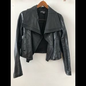 Vince Zip Front Scuba Leather Jacket